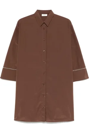 PESERICO SIGN Blouses & Shirts, Dames, Bruin, S, Katoen, Bruine Katoenmix Overhemd met Knoopsluiting