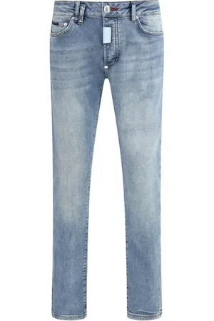Philipp Plein Jeans, Heren, Blauw, W33, Katoen, Moderne Straight Katoenen Jeans