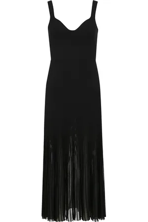 ULLA JOHNSON Kleedjes, Dames, Zwart, L, Nylon, Elegante Midi Jurk met Transparante Strepen