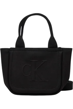 Calvin Klein Tassen, Dames, Zwart, ONE Size, Katoen, Zomer Canvas Mini Tote Handtas