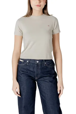 Calvin Klein Tops, Dames, , XL, Katoen, Geborduurd Logo Korte Mouw T-shirt
