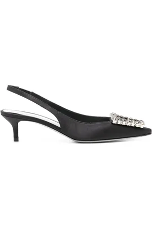 ROBERTO FESTA Schoenen, Dames, Zwart, 37 1/2 EU, Satijn, Zwarte Satijnen Slingback Stiletto Hakken