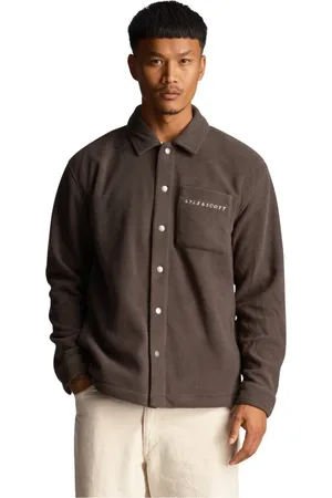 Lyle & Scott Jassen, Heren, Grijs, L, LS Geweven Shirts Geborduurd Fleece Overshirt