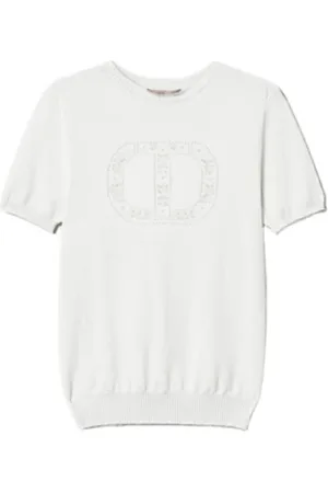 Twin-Set Truien, Dames, Wit, L, Polyester, Bloemgestempeld T-shirt Neve Ss 25