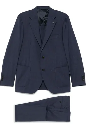 LARDINI Pakken, Heren, Blauw, XL, Wol, Blauwe Wollen Blazer met Knoopsluiting
