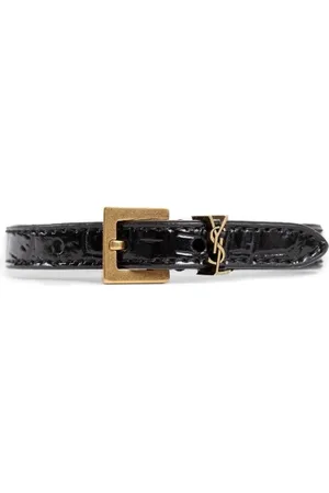 Saint Laurent Accessoires, Dames, Zwart, L, Leer, Zwart Croco Leren Armband Accessoires