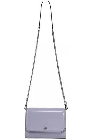 Tory Burch Tassen, Dames, Grijs, ONE Size, Leer, Patent Chain Crossbody Tas met Magnetische Sluiting