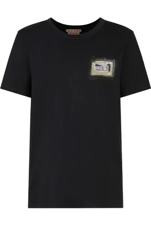 Marni Tops, Heren, Zwart, L, Katoen, Zwart T-shirt met artistieke print