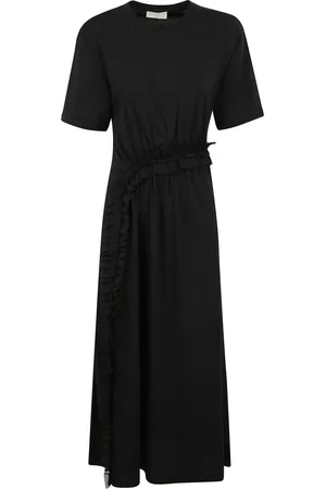 ULLA JOHNSON Kleedjes, Dames, Zwart, S, Chiffon, Chiffon Ruffle Midi Jurk
