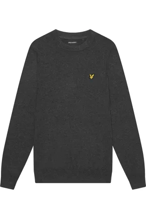 Lyle & Scott Truien, Heren, Grijs, L, Katoen, Gebreide katoenen merino ronde hals trui