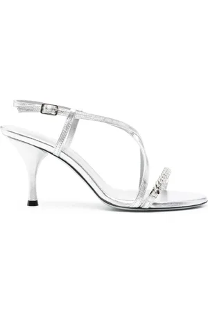 ROBERTO FESTA Schoenen, Dames, Grijs, 39 EU, Leer, Zilveren Leren Hoge Hak Sandalen