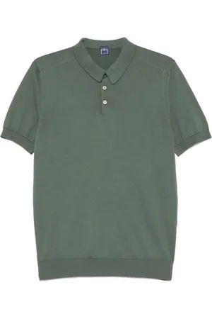 FEDELI Tops, Heren, Groen, L, Katoen, Bosgroene Polo Shirt met Knopen