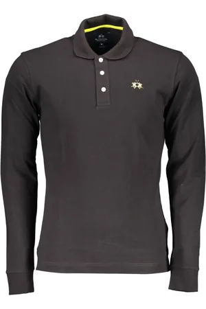 La Martina Tops, Heren, Zwart, XL, Lange Mouw Slim Fit Polo Shirt