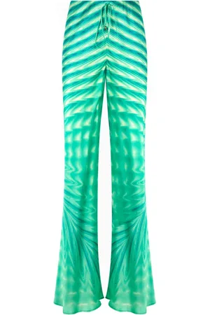 Roberto Cavalli Broeken, Dames, Groen, M, Leer, Groene Zijden Optisch Glas Broek