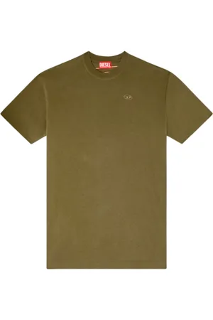 Diesel Tops, Heren, Groen, M, Katoen, Ovaal Logo Biologisch Katoen T-shirt