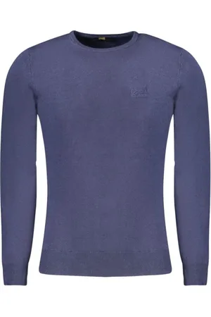 Roberto Cavalli Truien, Heren, Blauw, XL, Polyester, Blauwe Polyester Pullover
