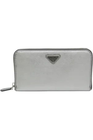 Prada Pre-owned, Dames, Grijs, ONE Size, Leer, Tweedehands leren portemonnees
