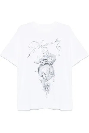 Givenchy Tops, Heren, Wit, L, Katoen, Kroonluchter en Slang Print T-Shirt