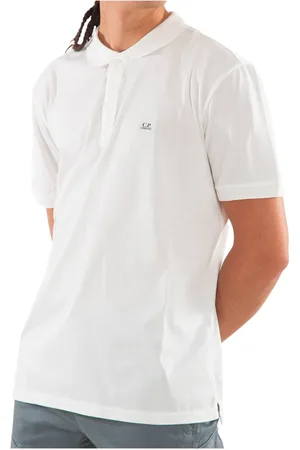 C.P. Company Tops, Heren, Wit, M, Logo Patch Polo Shirt