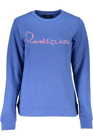 Roberto Cavalli Sweatshirts & Hoodies, Dames, Blauw, S, Katoen, Geborduurde Sweater van Geborsteld Katoen