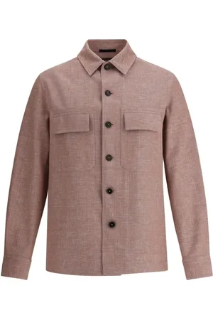 Ermenegildo Zegna Jassen, Heren, Paars, L, Linnen, Linnen Overshirt met Cubaanse Kraag