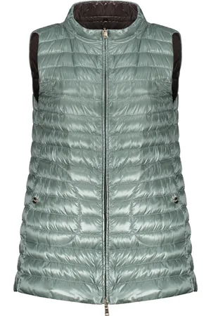 HERNO Jassen, Dames, Groen, S, Katoen, Omkeerbare Gewatteerde Bodywarmer met Logodetail