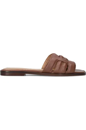 NOTRE-V Schoenen, Dames, Bruin, 39 EU, Leer, Bruine Leren Zomer Slippers