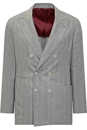 Brunello Cucinelli Jassen, Heren, Grijs, XL, Grijze Pinstripe Double-Breasted Jurk