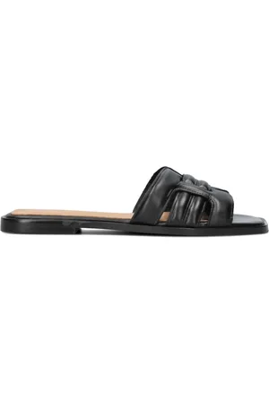 NOTRE-V Schoenen, Dames, Zwart, 42 EU, Zwarte Vierkante Neus Leren Slippers