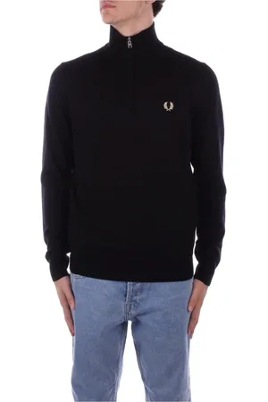 Fred Perry Truien, Heren, Zwart, M, Katoen, Zwarte Rits Trui Hoge Hals