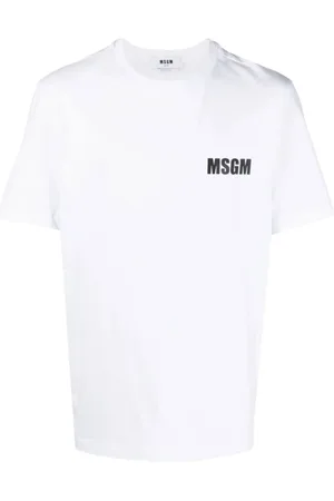 Msgm Tops, Heren, Wit, M, Katoen, Logo Print Katoenen T-shirt Wit