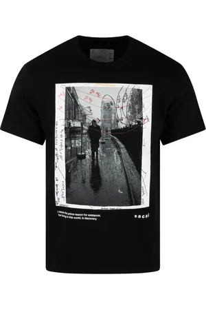 SACAI Tops, Heren, Zwart, 2Xs, Katoen, Grafische Print Katoenen T-Shirt
