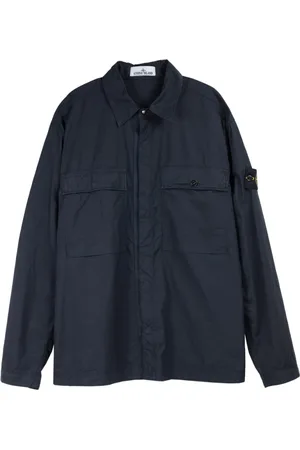 Stone Island Jassen, Heren, Blauw, XL, Katoen, Blauw Stretch Katoen Overshirt Paracadute