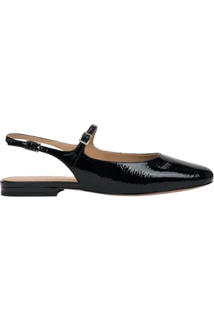 Estro Schoenen, Dames, Zwart, 39 EU, Zwarte Lakleren Slingback Platte Schoenen