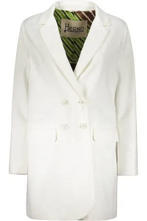 HERNO Mantels, Dames, Wit, XS, Katoen, Logo Detail Double-Breasted Jas met Revers