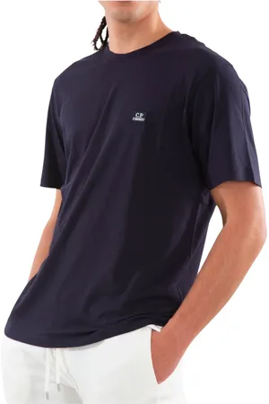 C.P. Company Tops, Heren, Blauw, M, Logo Patch Tee in Jersey Stijl