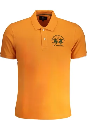 La Martina Tops, Heren, Oranje, L, Oranje Polo Shirt met korte mouwen en geborduurd logo