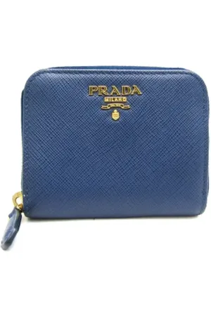 Prada Pre-owned, Dames, Blauw, ONE Size, Leer, Tweedehands leren portemonnees