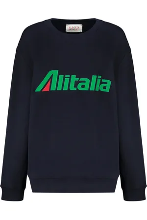 Alberta Ferretti Sweatshirts & Hoodies, Dames, Blauw, XS, Katoen, Geribbelde crew-neck sweatshirt van katoen