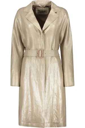 HERNO Mantels, Dames, , XL, Linnen, Linnen trenchcoat met reverskraag