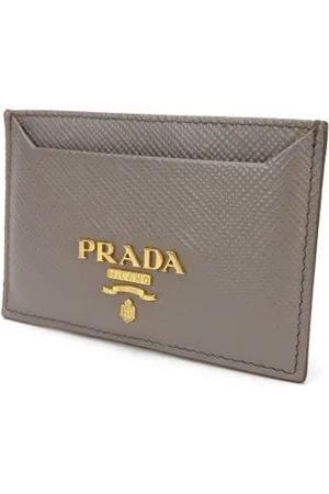 Prada Pre-owned, Dames, Grijs, ONE Size, Leer, Tweedehands leren portemonnees