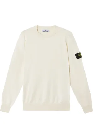 Stone Island Truien, Heren, Wit, XL, Katoen, Zachte Katoenen Ronde Hals Trui (Ivoor)