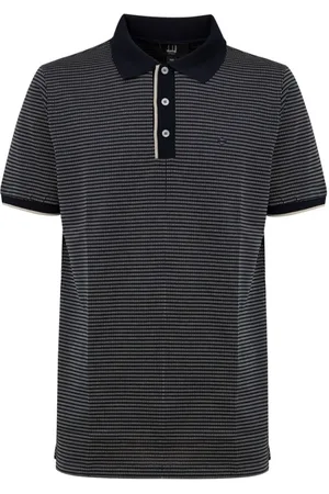 Dunhill Tops, Heren, Zwart, M, Katoen, Blauw Katoenen Poloshirt met Jacquard Print