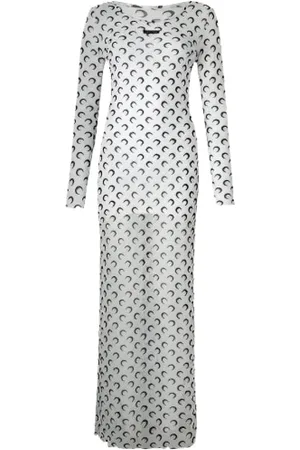 Marine Serre Kleedjes, Dames, Wit, S, Polyester, Maanprint Mesh Jurk