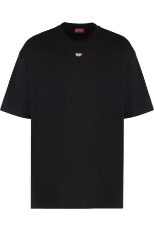 Diesel Tops, Heren, Zwart, L, Katoen, Zwart Biologisch Katoen Geborduurd Jersey T-shirt
