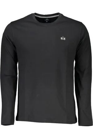 La Martina Tops, Heren, Zwart, M, Katoen, Klassiek Ronde Hals Geborduurd T-Shirt