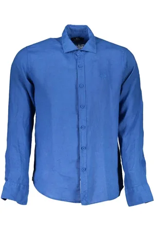 La Martina Overhemden, Heren, Blauw, S, Linnen, Blauw Linnen Overhemd