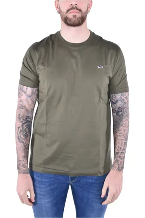 Paul & Shark Tops, Heren, Groen, 2Xl, Katoen, Korte mouwen katoenen jersey haai T-shirt
