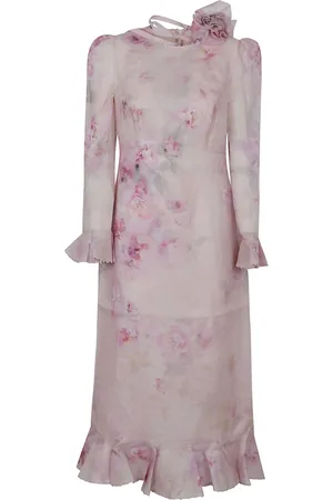 ZIMMERMANN Kleedjes, Dames, Roze, S, Linnen, Roze Paarse Linnen Zijden Jurk