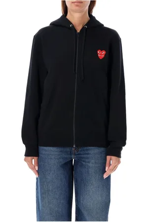 Comme des Garçons Sweatshirts & Hoodies, Dames, Zwart, L, Katoen, Zwart Gebreide Hoodie Met Rits Dubbel Hart